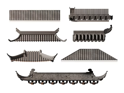 Traditional Chinese Architectural Roof Components With Various Styles And Ornamental Details 3d model