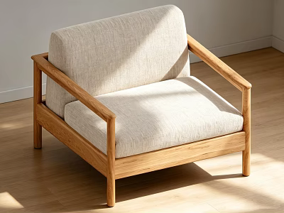 Modern Armchair With Wooden Frame And Light Fabric Upholstery In Natural Light 3d model