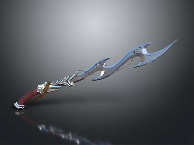 Ornate Fantasy Weapon With Silver Blade Red Handle And Decorative Patterns 3d model