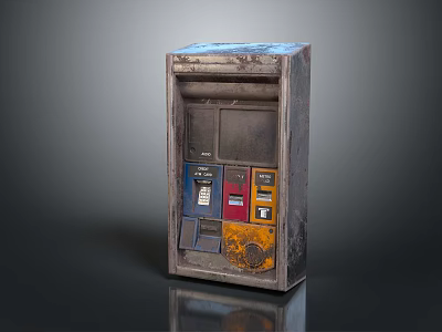 Vintage Rusted Vending Machine With Blue Red Yellow Panels Coin Slot And Selection Buttons 3d model