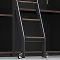 Modern Dark Frame Bookcase With Metal Ladder And Wooden Shelves