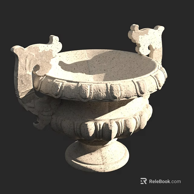 Classical Carved Stone Garden Ornament With Decorative Handles And Base 3d model 
