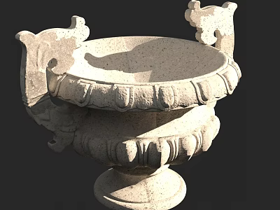 Classical Carved Stone Garden Ornament With Decorative Handles And Base 3d model