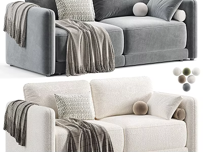 Modern Grey And Beige Sofas With Cozy Blankets Decorative Pillows And Round Balls 3d model