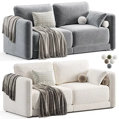Modern Grey And Beige Sofas With Cozy Blankets Decorative Pillows And Round Balls 3d model