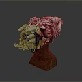 Futuristic Mechanical Head Weapon with Multiple Metallic Barrels Red Wiring and Brown Base