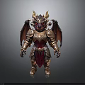 Mythical Dragon Figurine With Golden Armor Red Details And Wings