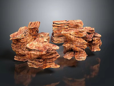 Natural Wood Stone Materials Stacked With Textured Layers And Organic Patterns 3d model