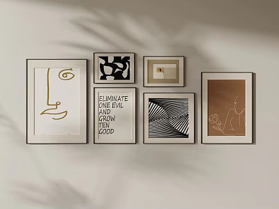Modern Framed Wall Art With Abstract Line Drawings And Typography Designs 3d model