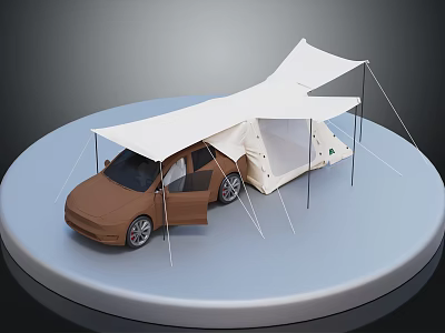 White Car Awning Camping Tent With Brown Vehicle And Shade Canopy 3d model