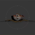 Old Red White Hull Water Transport Boat With Wooden Crate Orange Life Jacket On Mud