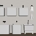 White Ceramic Bathroom Fixtures With Wall Mounted Tanks Sinks Towel And Mop