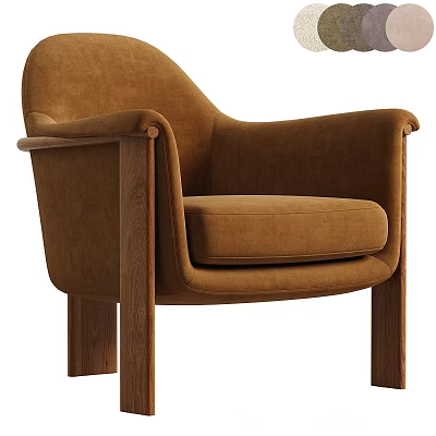 Comfortable Brown Velvet Single Sofa With Wooden Arms And Modern Design 3d model