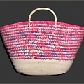 Handwoven Animal Themed Basket With Pink And White Stripes And Dual Handles