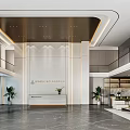 Elegant Modern Company Reception Lobby With Marble Texture Warm Lighting And Cozy Lounge Space