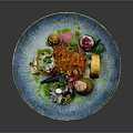 Elegant Colorful Seafood Platter With Lobster Sushi Tempura And Fresh Vegetables