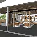 Japanese Style Interior Space With Wooden Elements Marble Countertops Hanging Lanterns And Display Shelves