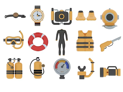 diving equipment diving eyes hydraulic gauge oxygen tank diving goggles 3d model