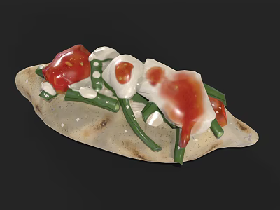 Delicious Pita Bread Topped With Red Sauce White Sauce Green Vegetables And Cheese Cubes 3d model