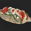 Delicious Pita Bread Topped With Red Sauce White Sauce Green Vegetables And Cheese Cubes