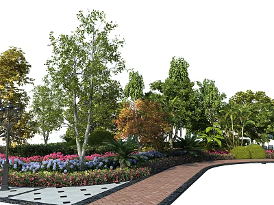 Diverse Plant Combination with Mixed Trees and Pink Purple Flowers in Garden Landscape Pathway 3d model