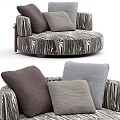 Modern Single Sofa With Striped Fabric Gray Cushions And Wooden Accents