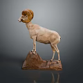 Ram With Large Curved Horns Statue Standing Gracefully On Natural Rock Base