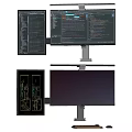 Computer Setup With Multiple Monitors On Stand Showing Code And Design 3d model