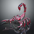 Red Mechanical Scorpion With Shiny Metallic Structure And Articulated Joints Design