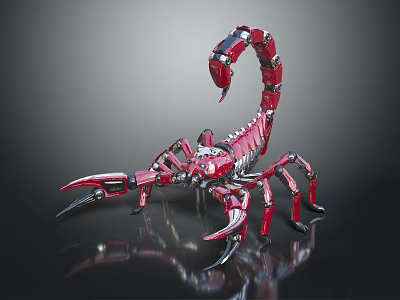Red Mechanical Scorpion With Shiny Metallic Structure And Articulated Joints Design 3d model