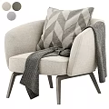 Cozy Modern Light Gray Upholstered Single Sofa With Plaid Cushion And Draped Blanket