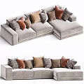 Modern L Shaped Light Gray Sofa Set With Various Colored Patterned Cushions 3d model