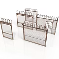 Multiple Metal Mesh Fence Panels With Spiked Tops For Scene Construction