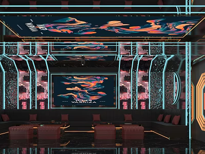 Modern KTV Room With Neon Lights And Large Screen 3d model