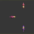 Three Playful Pink Purple Cartoon Creatures Characters With Reflections On Gray Background