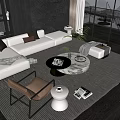 Modern White Sofa and Round Coffee Table Set with Throw Pillows Gray Rug and View 3d model