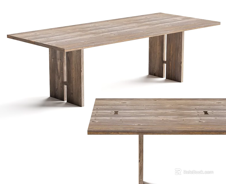 Sleek Wooden Dining Table With Natural Wood Grain And Minimalist Leg Design 3d model 