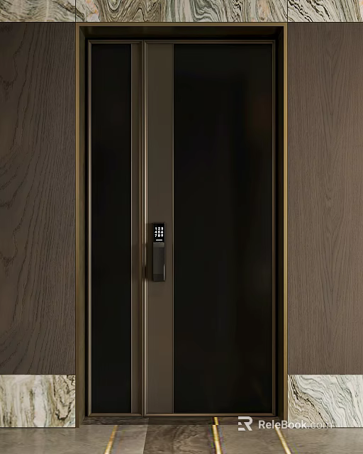 Modern Security Door With Electronic Lock And Wooden Side Panels 3d model 