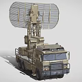 Military Mobile Radar Vehicle Featuring Large Antenna And Camouflage Truck Design
