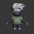 Chibi Ninja Game Character With Silver White Hair Headband Green Vest And Back Sword
