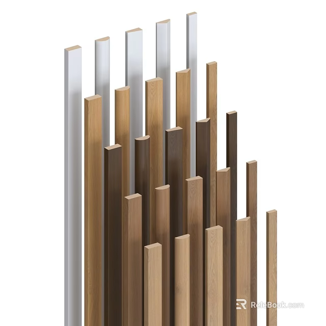 Modern Wall Design With Wooden And Metal Vertical Stripes For Interior 3d model 