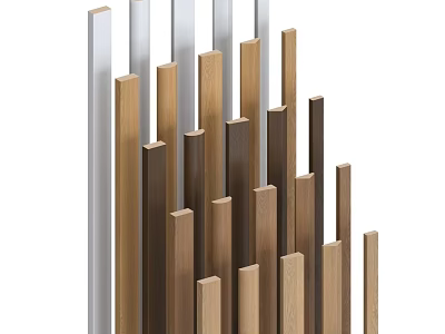 Modern Wall Design With Wooden And Metal Vertical Stripes For Interior 3d model