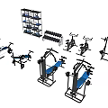 Complete Sports Equipment Set With Dumbbells Exercise Bikes Bench Press And Storage Shelf