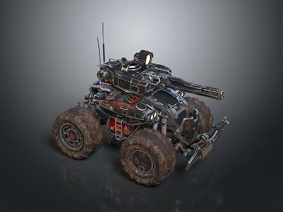 Futuristic Military Tank With Heavy Armor Large Wheels And Mechanisms 3d model