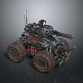 Futuristic Military Tank With Heavy Armor Large Wheels And Mechanisms