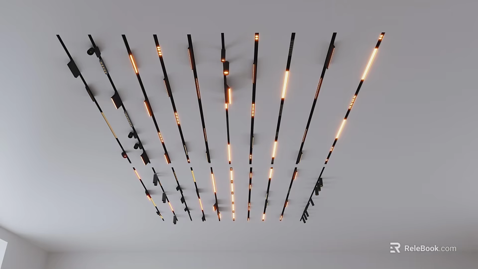 Sleek Linear Grille Lights Illuminated On Modern White Ceiling Design 3d model 
