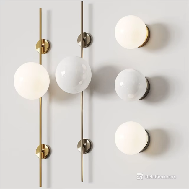 Modern Spherical Wall Lamps With Brass Silver Metal Frames On White Wall 3d model 