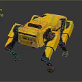 Yellow Multi Legged Mechanical Robot Creature With Square Body And Dark Legs 3d model