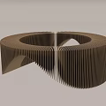 Modern Brown Abstract Structure With Layered Slats And Circular Notched Spiral Design 3d model