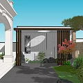 Garden Landscape Design With Modern Building Rockery Pine Tree Pavilion And Stone Wall